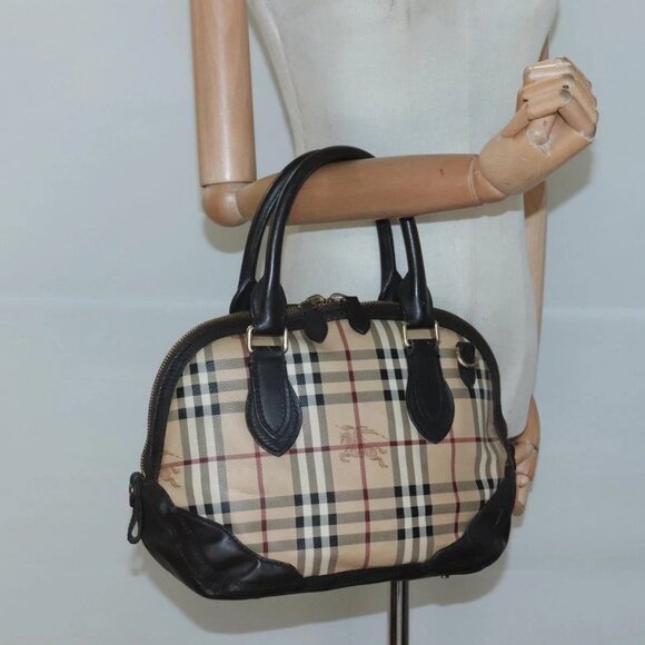 BURBERRY Nova Check Hand Bag PVC Beige Gold Auth - Picture 1 of 16